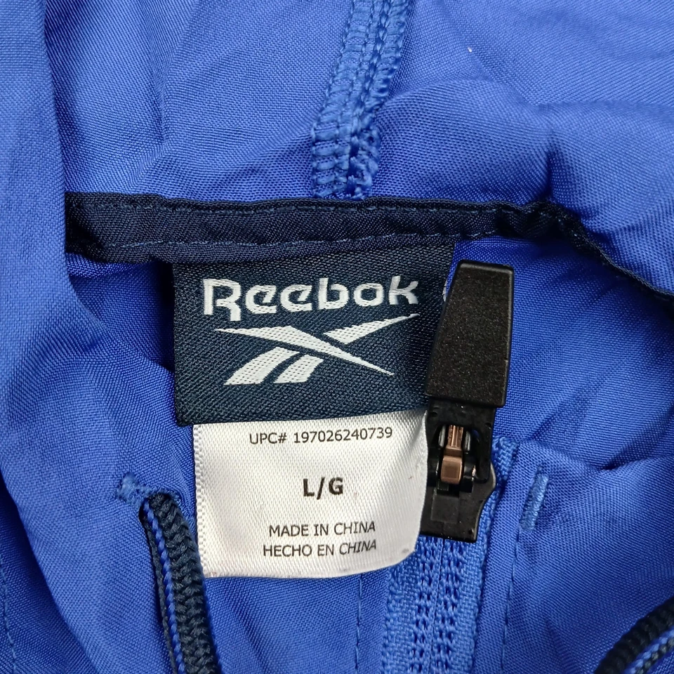 Reebok Jacket Mens Large Blue Full Zip Long Sleeve Windbreaker Hooded - Image 2 of 4