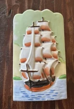 Rare Vintage MCM Clipper Ship Ceramic Wall Pocket Vase; Japan; 6”x3.5”x1”
