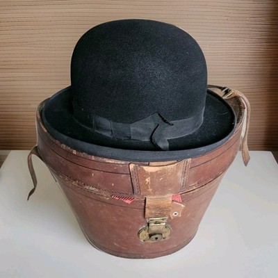 RARE 19th Century Bowler Derby Hat F. R. TRIPLER & CO Red Silk Leather Case
