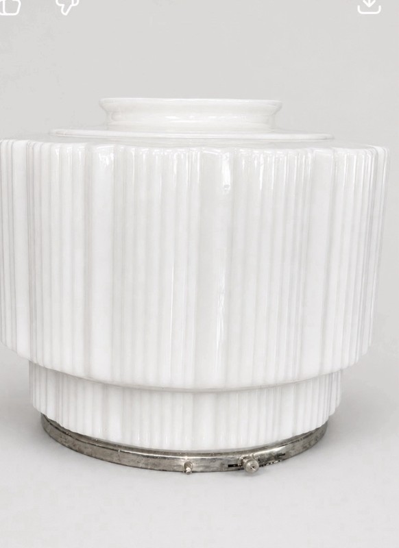 1920s Art Deco Milk Glass Skyscraper Pendant Ceiling Light Fixture Shade Large