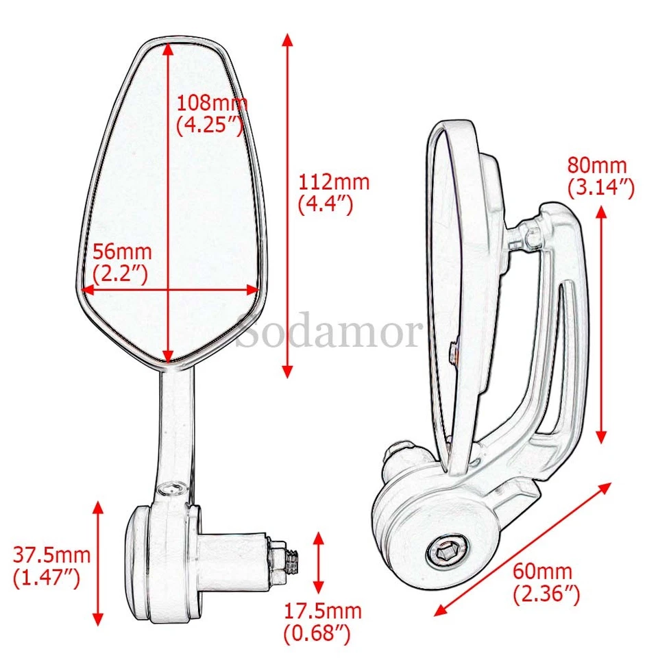 Handle Bar Ends Rearview Side Mirrors For Kawasaki Suzuki Yamaha Polaris — 第 2/4 张图片