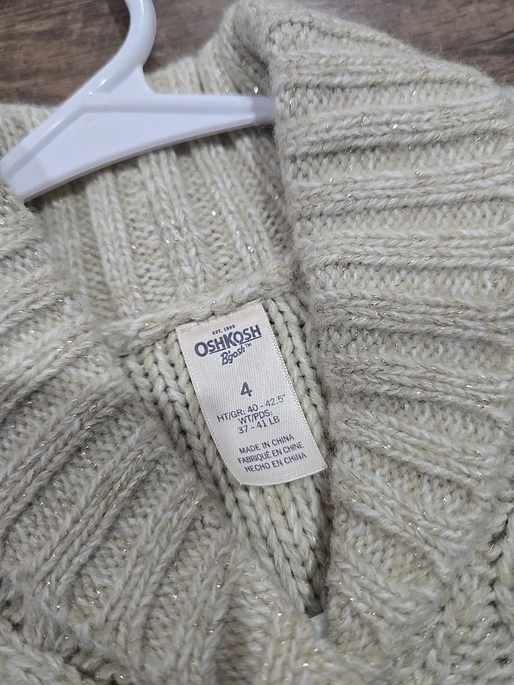 Oshkosh B’gosh Cable knit Girls Ivory Shimmer Long Sleeve Sweater - Image 3 of 4