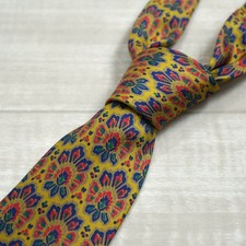 MLA SCHON Vintage Floral Mosaic Gold Silk Tie...
