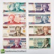 TURKEY: Set of 8 Turkish Lira Banknotes.