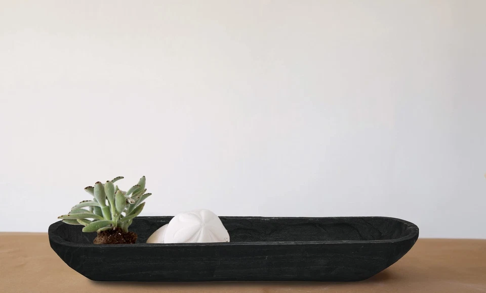 Cuenco decorativo de madera de paulownia, negro Foto 2 de 4