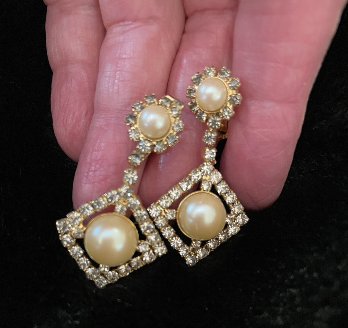 Vintage Pendulum Dangle Earrings Simulated Pearls… - image 2