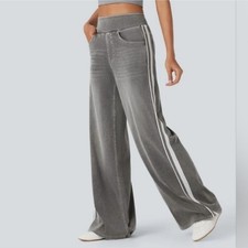 NWT Halara Flex High Waisted Stripe Wide Leg Flowy Washed Casual Jeans Size XLR