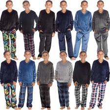 Boys Fleece Pyjamas Kids Lounge Pyjama Set Childs Warm Nightwear Age 9-13 Years