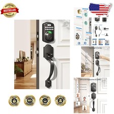 Smart Front Door Lock: Keyless Entry Biometric Deadbolt, Matte Black Handle Set
