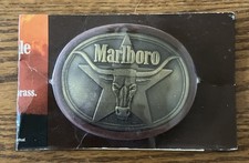 Vintage 1987 Marlboro Belt Buckle Solid Brass Philip Morris Longhorn Steer Star
