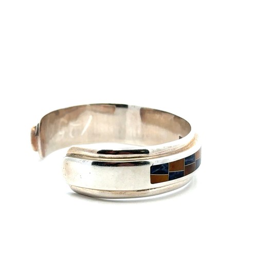 Taxco Crys 925 Sterlingsilber Tigerauge Sodalith-Inlay Armreif Armband 6,5" 51,8 g - Bild 5 von 12