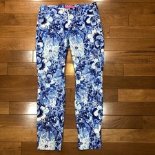Lilly Pulitzer Blue White Floral Straight Leg Pants Size 4