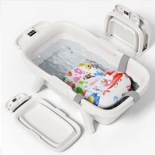 Collapsible Baby Bathtub, Large Infant Bath Tub with Thermometer Cute Soft ...