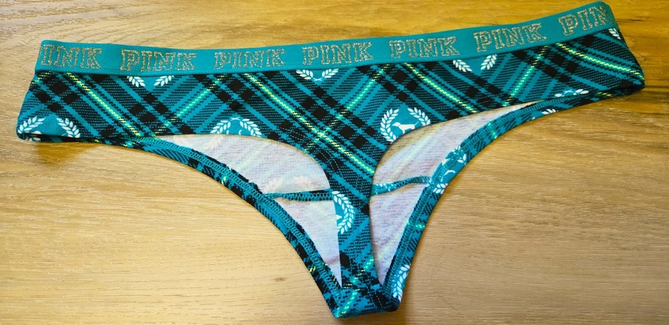 Victoria's Secret PINK Plaid Dog Cotton Blend Logo Waist Low Thong Panties M - Image 2 of 3
