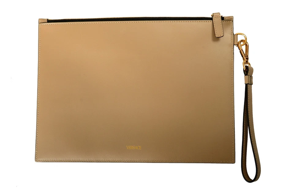Versace Unisex Taupe Beige 100% Cuero Muñequera Bolso sin asas Foto 2 de 4