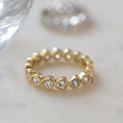 Heart Cut Moissanite Eternity Ring | Wedding Band in Gold or Silver