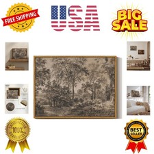 Framed Canvas Wall Art, Vintage Wall Decor, Antique Watercolor Country Landsc...