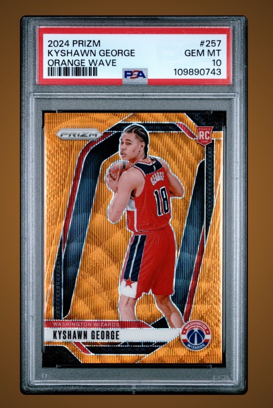 Kyshawn George PSA 10 2024 Prizm NBA Rookie RC #257 Orange Wave /60 - Wizards