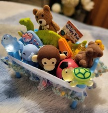 Miniature Dolls House Lace Trimmed Basket, Displaying A Variety Of Mixed Toys