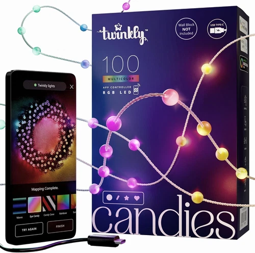 Twinkly Strings AUB-C – 100 Pearl-Shaped RGB Leds, Clear Wire, AUB-C Colour:P...