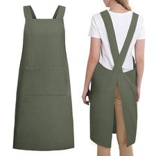 Japanese Cross Back Apron Women Men Chef Kitchen Cooking Baking Pinafore