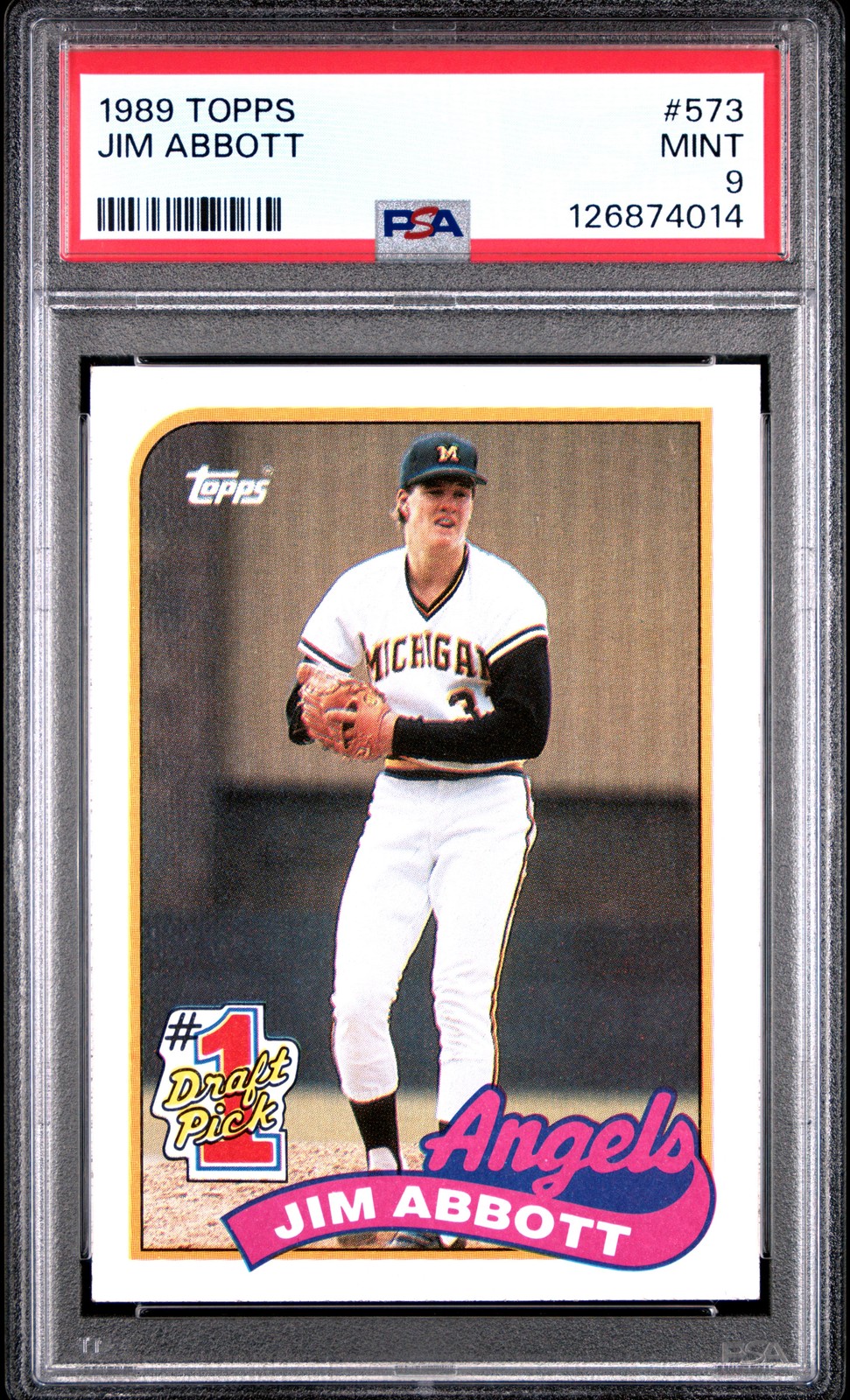 1989 Topps Jim Abbott Rookie PSA 9 Mint RC #573 Baseball Card