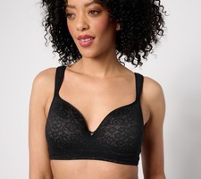 Breezies Lace Elegance Smooth Wirefree T-Shirt Bra Black C/36 New