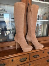 STIVALI AL GINOCCHIO SERGIO ROSSI CAMMELLO SCAMOSCIATO PLATEAU STILETTO TAGLIA 9 INDOSSATI DUE VOLTE!