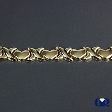 Heart  X Shape 14K Yellow Gold Bracelet In 7"