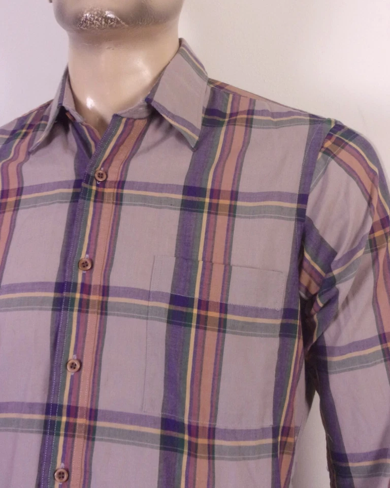 vintage 80s Henry Grethel Colorful Plaid Button Front Shirt Up Down Indie Mod M - Image 2 of 4