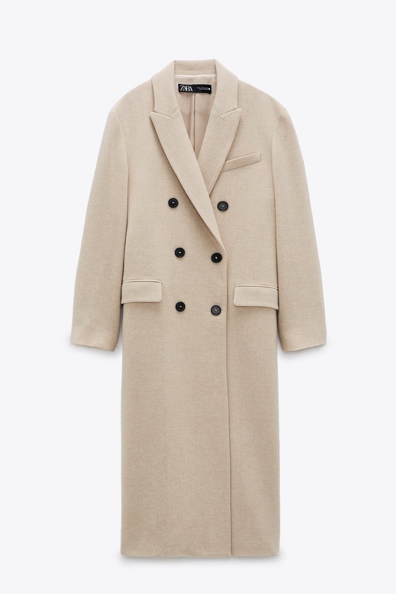 Zara Women Double Breasted Wool Blend Coat Sand 7823/636 | eBay