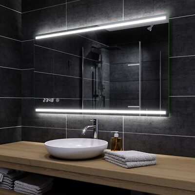 Miroir De Salle De Bain LED Moderne Denver - Bluetooth, Météo, Interrupteur, Argenté