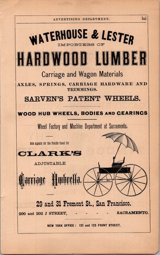 1879  Waterhouse & Lester Carriage & Wagon Materials Wheels Gears  SAN FRANCISCO
