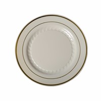6 Salad/desert Ivory Plates Premium Heavy Weight Plastic With Gold Trim (15pcs) 6 Salad/desert Ivory Plates Premium Heavy Weight Plastic With Gold Trim (15pcs)