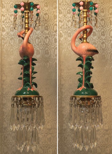 Lampadario Tropicale Flamingo Bird Swag cristallo ottone vetro porcellana - Foto 3 di 6