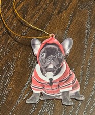 FRENCH BULLDOG IN STRIPED SWEATER ORNAMENT TREE OR CAR 2D ACRYLIC FLAT
