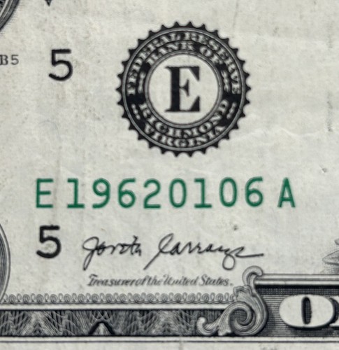 January 6, 1962 Birthday Note Fancy Serial Number $1 Dollar Bill - Picture 4 of 5