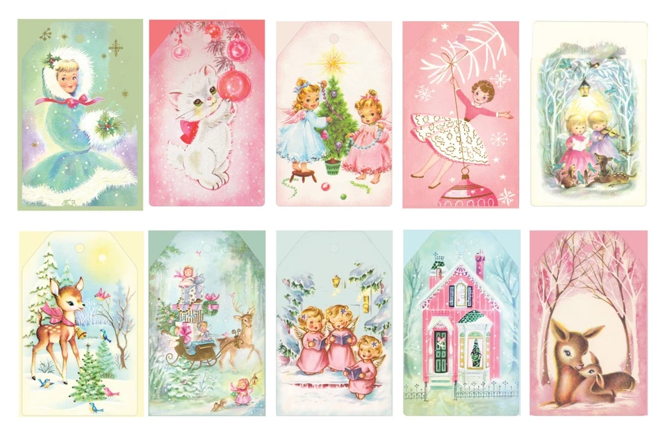 Etiquetas de Navidad, etiqueta de Navidad vintage, etiquetas de Navidad pastel, cantidad de 10  Foto 3 de 4