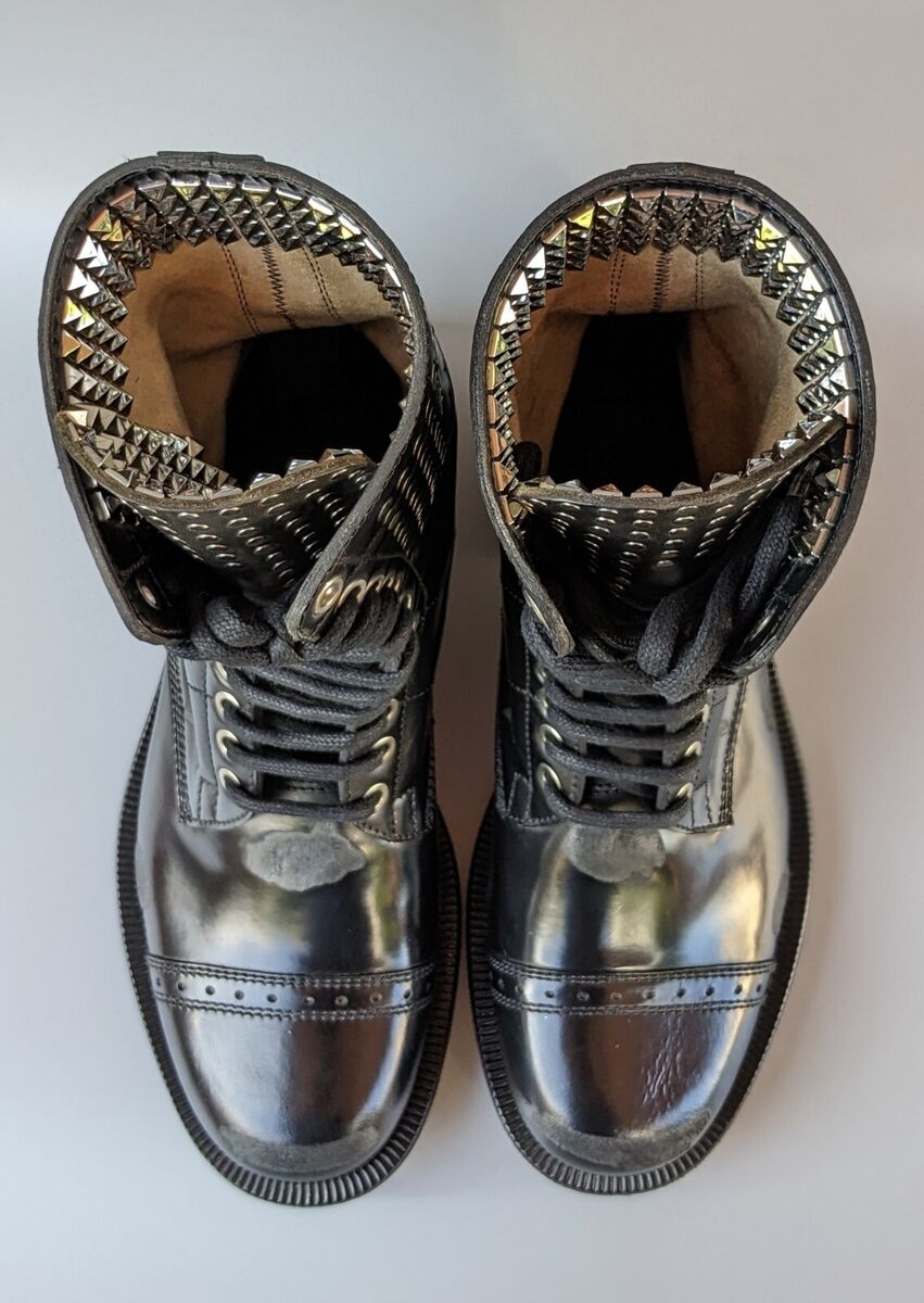 LOEWE Mens Studded Cap Toe Black Leather Boots Size 40 EU LOEWE Mens Studded Cap Toe Black Leather Boots Size 40 EU
