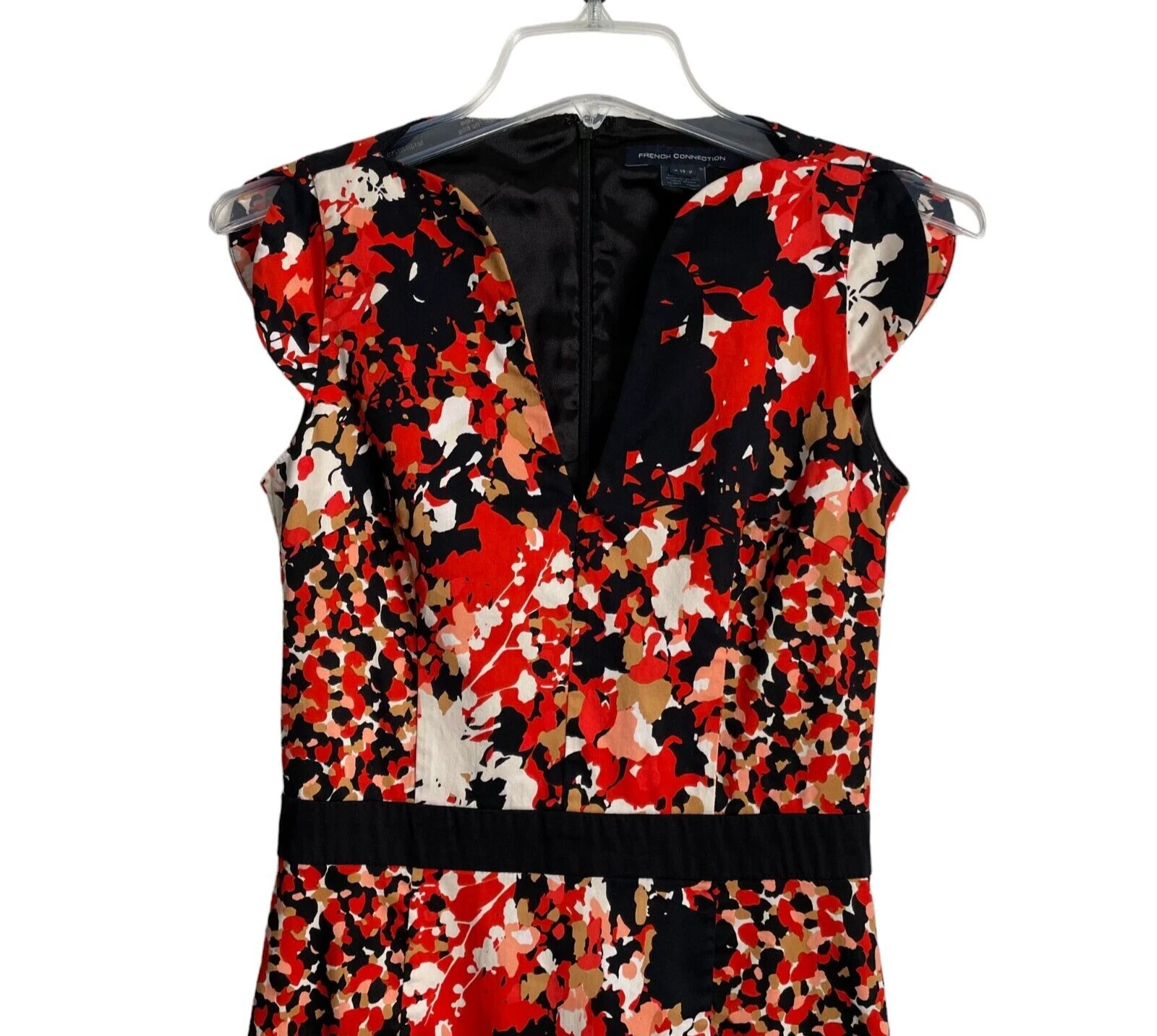 VETEMENTS Abito French Connection nero stampa floreale tubino cappuccio manica lunghezza ginocchio tg 2