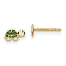 14k Yellow Gold Childrens Enamel Turtle Post Earrings