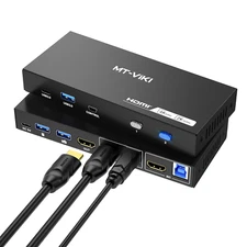 MT-VIKI 4K@60Hz HDMI KVM Switch 2 Port USB 3.0 KVM Switcher Box for 2 Computers