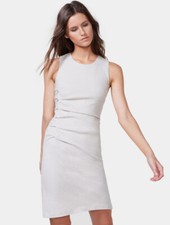 Halston Heritage Bone Tweed Ruched Side Sleeveless Sheath Dress Size M $428 NEW