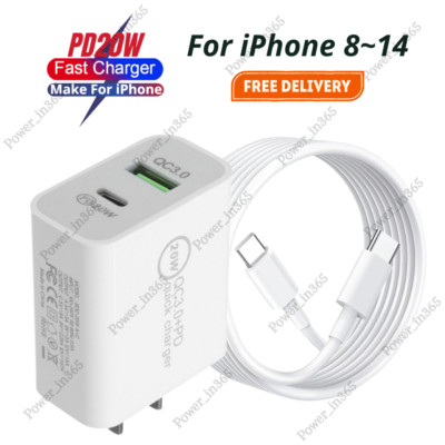 QC PD 20W Fast Charger USB Type-C Wall Adapter For iPhone 14 13 12 11 Pro XR X 8