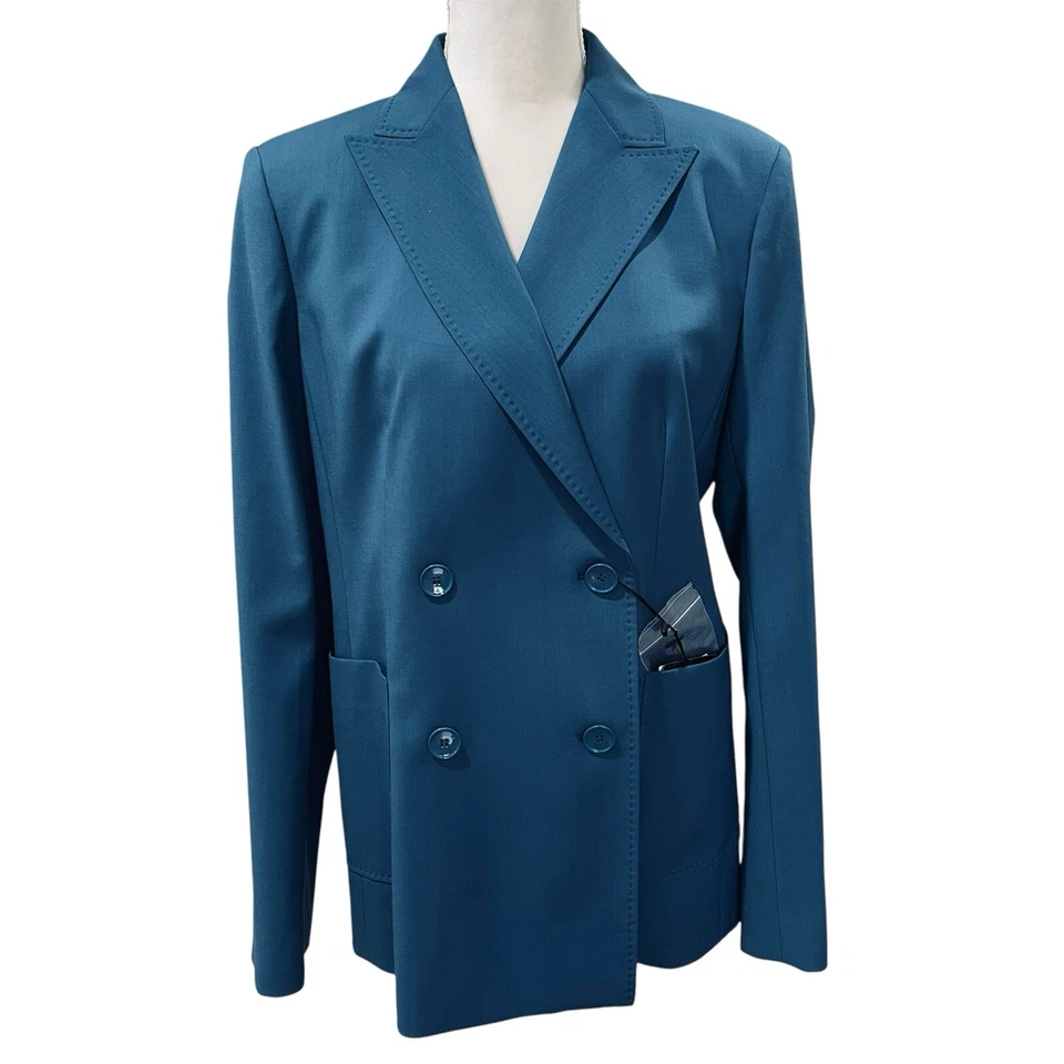 Chaqueta Blazer Weekend MAX MARA Nervoso Doble Pecho 100% Lana Azul Talla 14 Foto 4 de 4
