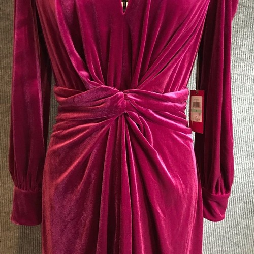 Vince Camuto Velvet Dress Women’s Size 8 Fuchsia Long Sleeve Twisted Waist NWT - Picture 6 of 12