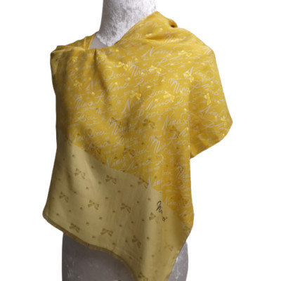 N103 Nina Ricci Scarf Yellow Ribbon Jacquard Double layer Silk Rectangle  63*17''