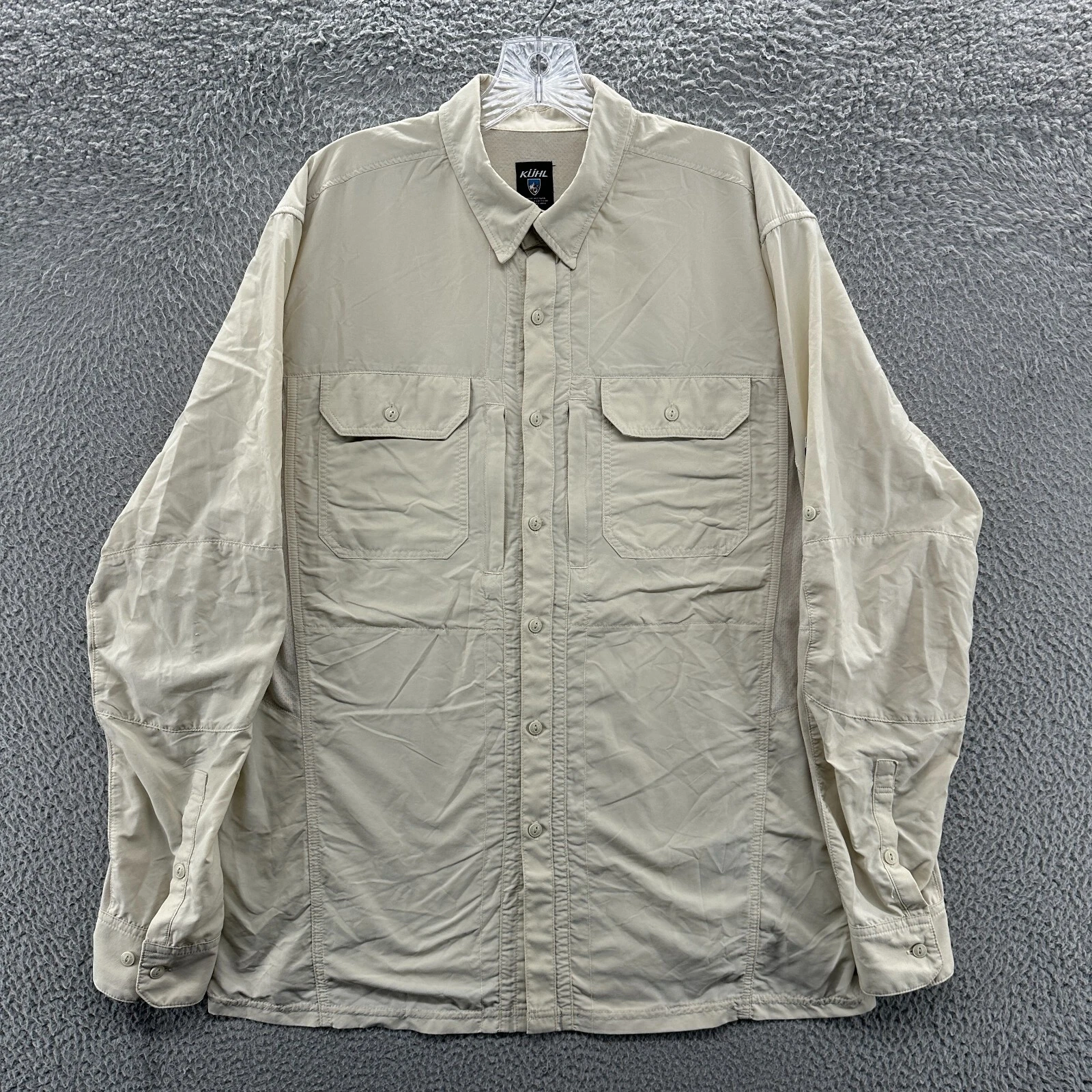 Kuhl Shirt Mens Large L Cream Long Sleeve Vented Fishing Hiking Outdoor Shirt