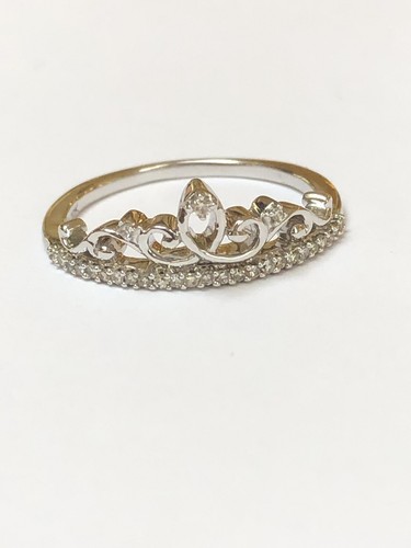 10K Solid White Gold Crown Style Natural Round Cut Diamonds Stackable Ring