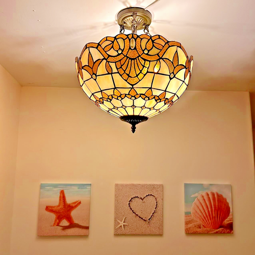 Tiffany Style Ceiling Lights Gold Stained Glass Baroque Style 16"H*16"W*16"D - Picture 2 of 5